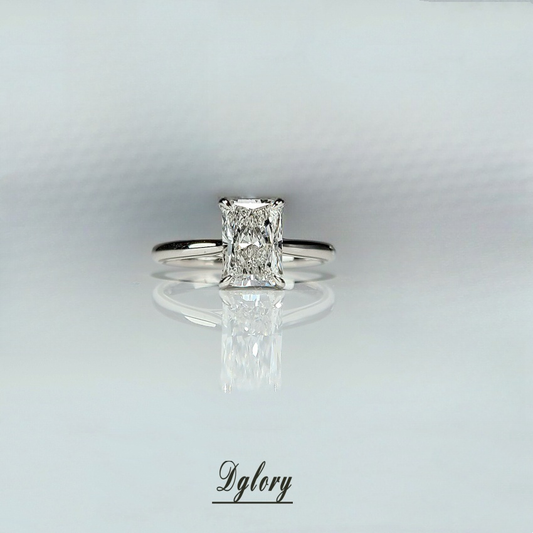 Lab Created Diamond Engagement Ring, 14K, 1.5 CT, E VS1, Lab Radiant Cut, IGI Certified, 6-Prong Ring, Twisted Cathedral Setting Hidden Halo  (ST 0016)