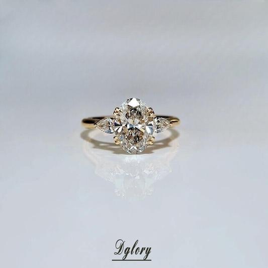 14K, 2 CT, EF VS1, Lab Oval Cut, IGI Certified, Lab Created Diamond Engagement Ring, Engagement , Side Lab Pear , Hidden Bridge,Double Claw  (ST 0017)