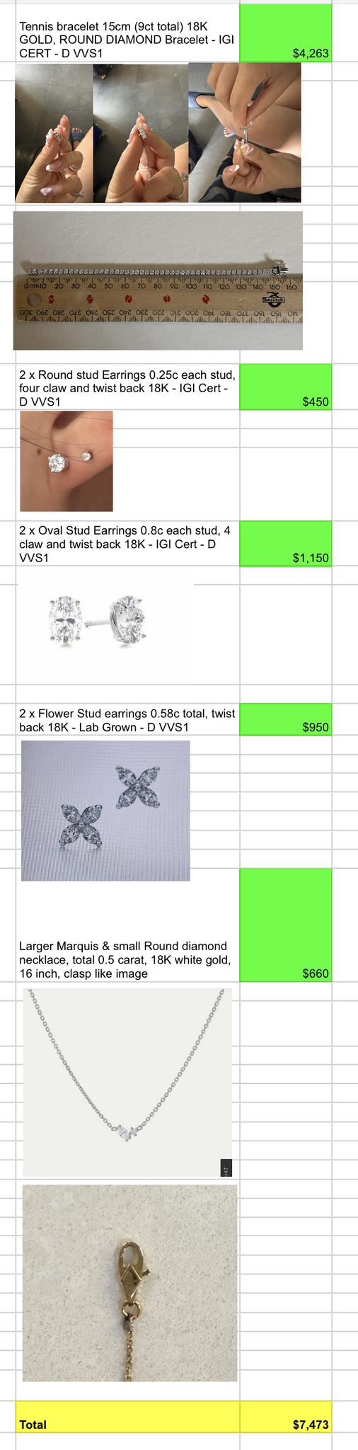 AUS 30% deposit BRACELET EARRINGS NECKLACE SET