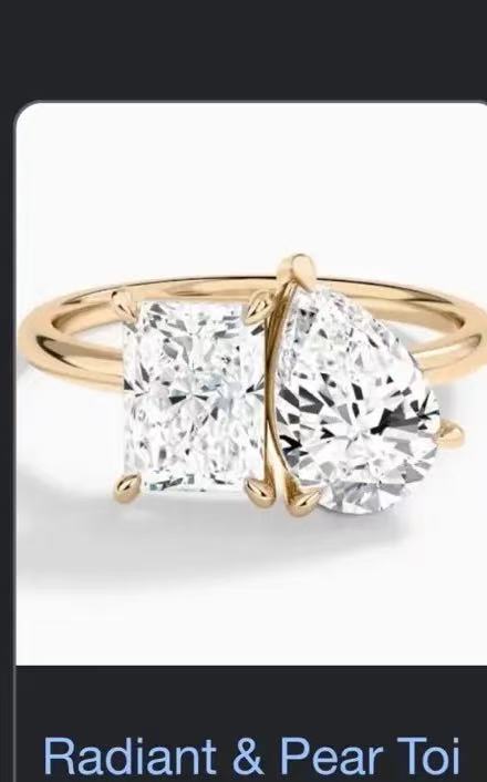 JOC TIKTIOK LIVESTREAM 2-1 link 14k Yelloe gold toi et moi ring each piece 2ct , 2ct pink radiant 2ct clear pear size 7