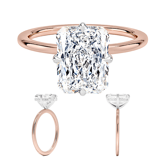 Adorned Mixed Metal 2 Tone Hidden Halo Compass Four Prong 14k 2.5ct E VVS2 Solitaire Radiant Cut Lab Diamond Engagement Ring  (RA 2128)