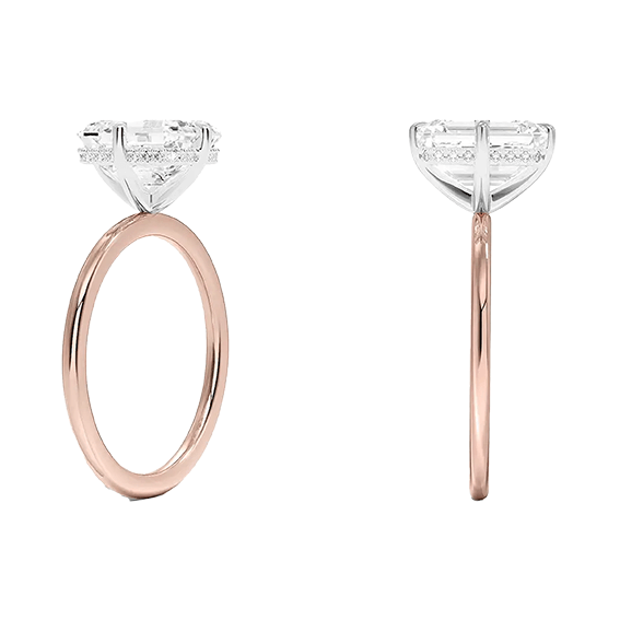 Adorned Mixed Metal 2 Tone Hidden Halo Compass Four Prong 14k 2.5ct E VVS2 Solitaire Radiant Cut Lab Diamond Engagement Ring  (RA 2128)