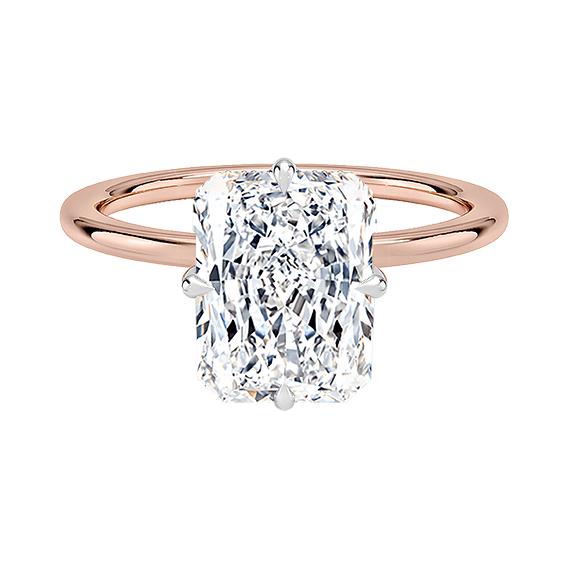 Adorned Mixed Metal 2 Tone Hidden Halo Compass Four Prong 14k 2.5ct E VVS2 Solitaire Radiant Cut Lab Diamond Engagement Ring  (RA 2128)