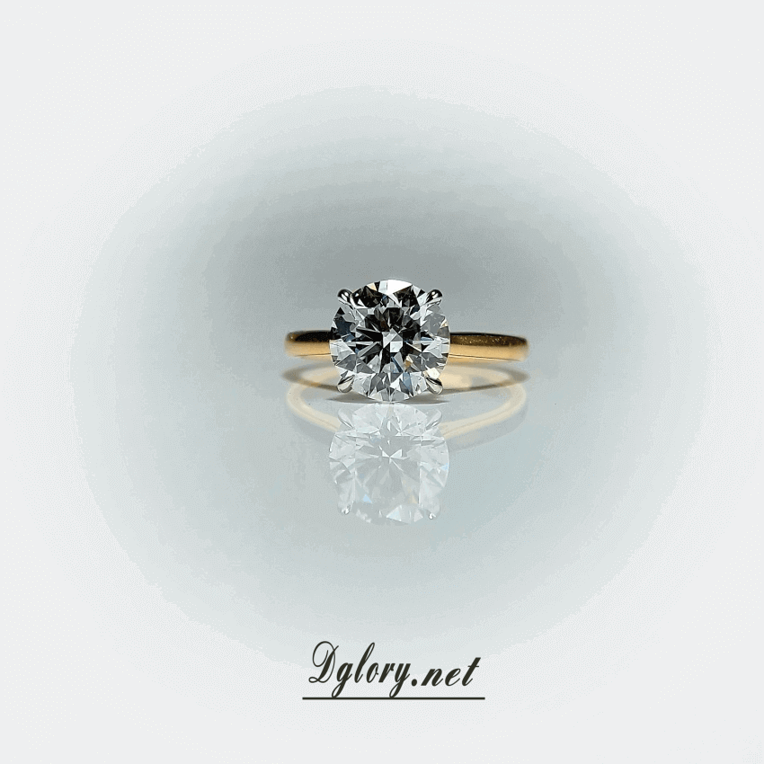 Lab Grown Created Diamond Engagement Ring, 14K, 2.5 CT, E VS1, Lab Round Cut, IGI Certified 2-tone Cathedral Setting Hidden Halo over Prongs   (ST 0020)