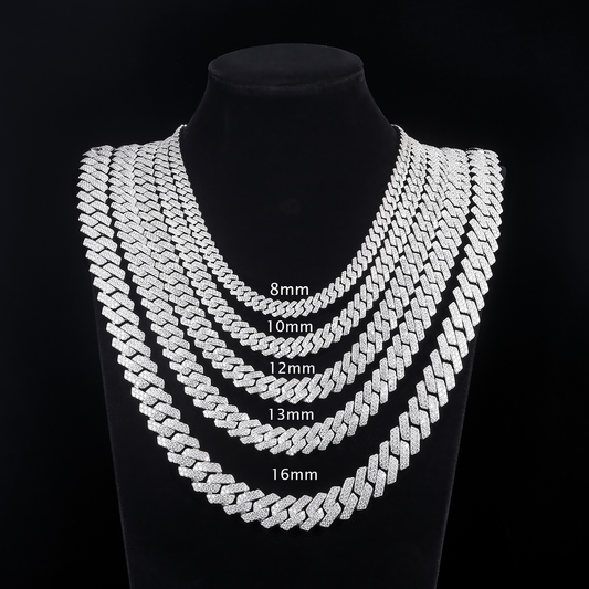 MOISSANITE Prong 8mm Necklace Rounded Prong Cuban Link Chain Necklace Choker,Solid 925 Sterling Silver 16"- 24" LengthsPASSES DIAMOND Tester