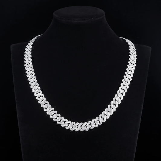 MOISSANITE Prong 12mm Rounded Prong Cuban Link Chain Necklace Choker Bracelet,Solid 925 Sterling Silver6.5"-24" LengthsPASSES DIAMOND Tester