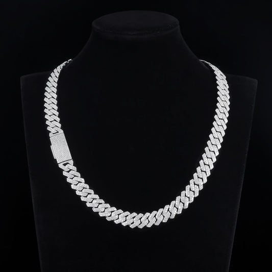MOISSANITE Prong 12mm Necklace Rounded Prong Cuban Link Chain Silver Choker,Solid 925 Sterling Silver 16"-24" LengthsPASSES DIAMOND Tester