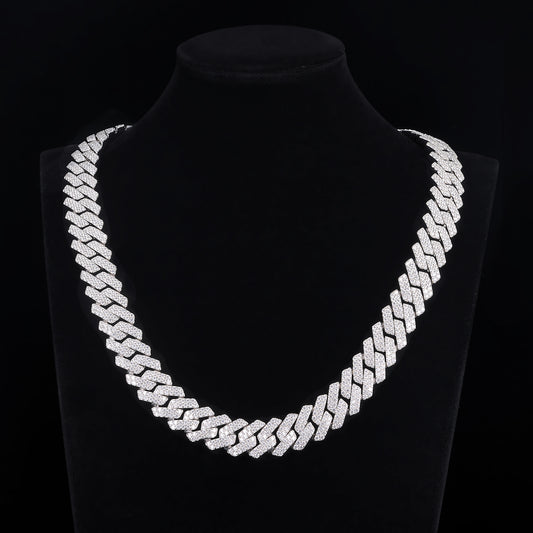 MOISSANITE Prong 16mm Rounded Prong Cuban Link Chain Necklace Choker Bracelet,Solid 925 Sterling Silver,7"-24" Lengths,PASSES DIAMOND Tester