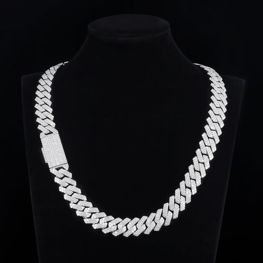 MOISSANITE Prong 16mm Necklace Rounded Prong Cuban Link Chain Choker Bracelet,Solid 925 Sterling Silver,18"-24" LengthsPASSES DIAMOND Tester