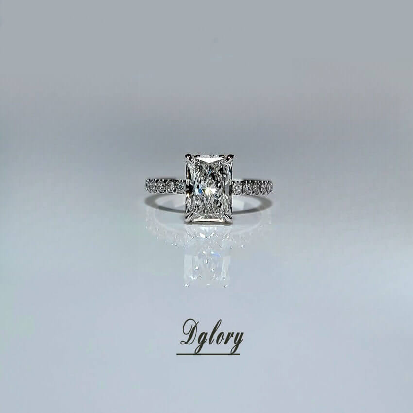 Lab Grown Diamond Ring , 2 CT , E VS1, Radiant Cut Lab Diamond Engagement Ring , Lab Created Diamond Ring IGI Certified , Hidden Halo (ST 0001)