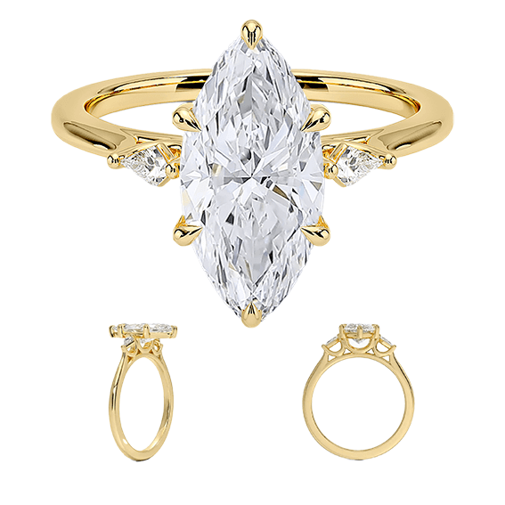 Marquise Cut Shape 2ct E VVS2  Three Stone Six-Prong Side Lab diamond Kite Shape Engagement Ring (MAR 8119)