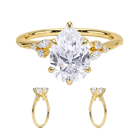 Design Milgrain 2ct Pear Cut Lab Diamond Engagement Ring (PE 6118)