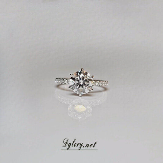 Lab Created Diamond Engagement Ring, 14K, 2 CT, D VVS2, Lab Round Cut, IGI Certified, 6-Prong Ring, Lab Created Engagement Ring, Peved Band  (ST 0015)