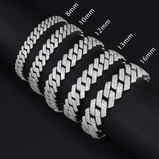 MOISSANITE Prong 8mm Bracelet Rounded Prong Cuban Link Chain Silver chain,Solid 925 Sterling Silver6.5"- 8.5" Lengths PASSES DIAMOND Tester