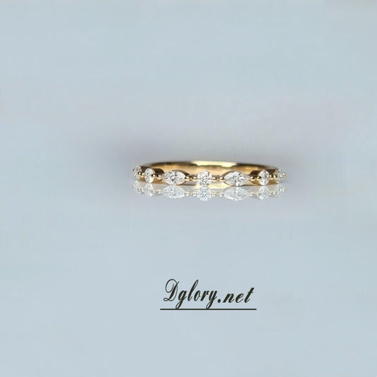 Solid 14K Yellow Gold 0.36TCW EF VS Lab Grown Created Diamond Band For Her,Marquise Anniversary Gift for Wife, Women Band,Wedding Ring Band