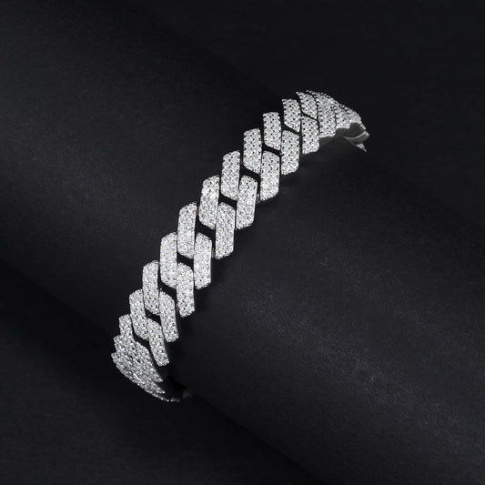 MOISSANITE Prong 13mm Bracelet Rounded Prong Cuban Link Chain Silver Chain, Solid 925 Sterling Silver,7"-8.5" Lengths, PASSES DIAMOND Tester