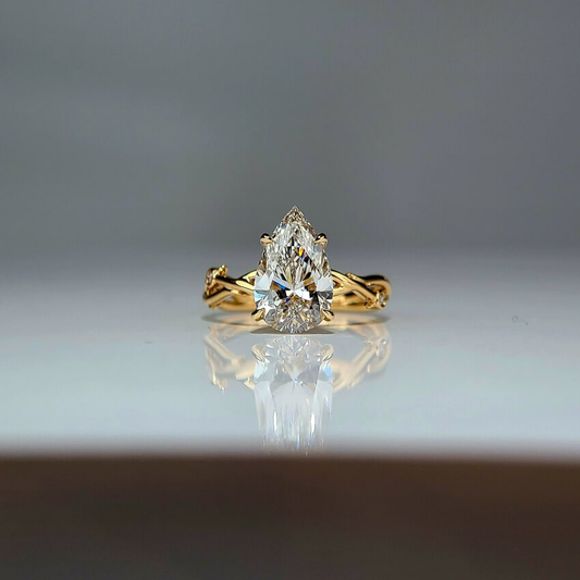 2.5CT, F VS1, Lab Pear Cut, 14K, Lab Grown Created Diamond Engagement Ring, Water Drop Shape, IGI Certified, Twisted Band 1 Lab Either Side(ST 0022)