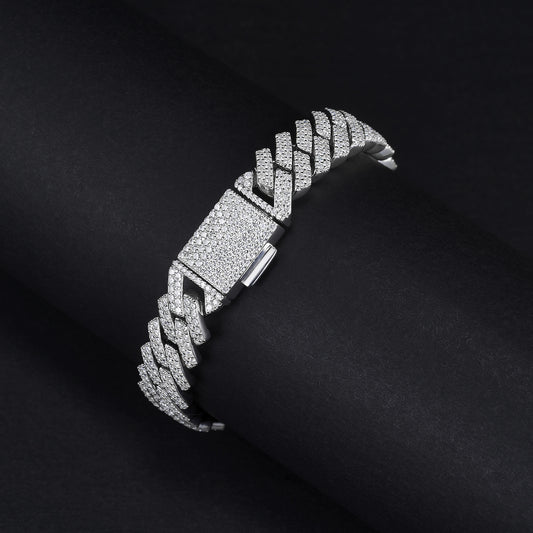 MOISSANITE Prong 12mm Bracelet Rounded Prong Handset Cuban Link Chain Bracelet 925 Sterling Silver 6.5"-8.5" Lengths PASSES DIAMOND Tester