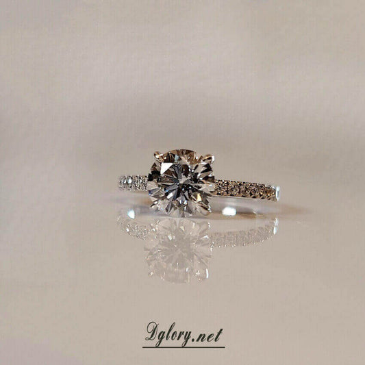Lab Diamond Engagement Ring, 14K , 1.5CT, D VS1, Lab Round Cut, IGI Certified, Lab Created Engagement Ring, Peved Band Hidden Halo Gift 4Her   (ST 0013)