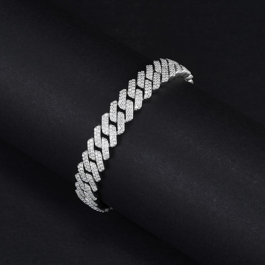 MOISSANITE Prong 10mm Bracelet Rounded Prong Cuban Link Chain Silver Chain ,Solid 925 Sterling Silver6.5"-8.5" Lengths,PASSES DIAMOND Tester