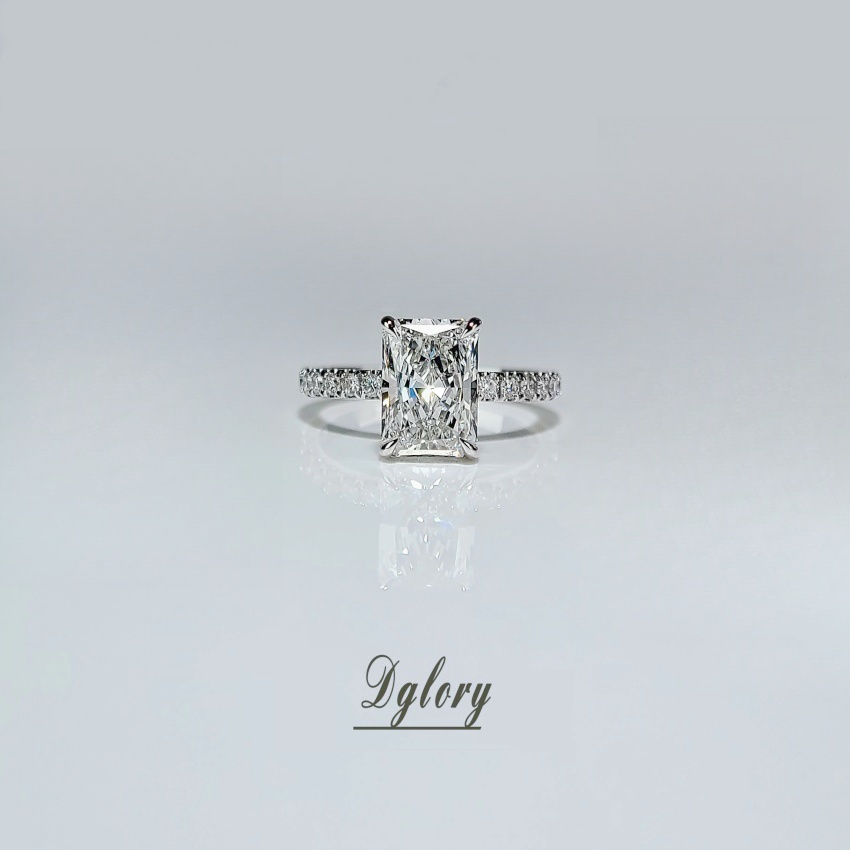 Lab Grown Diamond Ring , 2 CT , E VS1, Radiant Cut Lab Diamond Engagement Ring , Lab Created Diamond Ring IGI Certified , Hidden Halo (ST 0001)