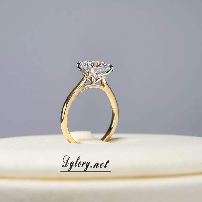Lab Grown Created Diamond Engagement Ring, 14K, 2.5 CT, E VS1, Lab Round Cut, IGI Certified 2-tone Cathedral Setting Hidden Halo over Prongs   (ST 0020)