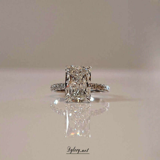 Lab Grown Diamond Engagement Ring, 14K White Gold, 4 CT, F VS1, Radiant Cut, IGI , Lab Created Radiant Ring,  Engagement, Side Hidden Halo (ST 0005)