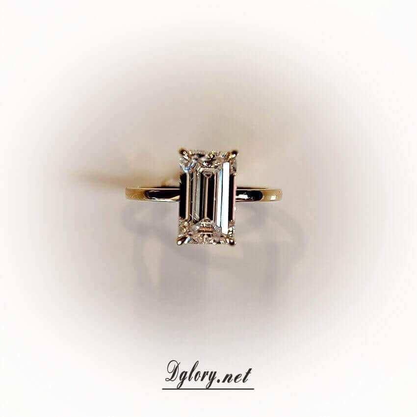 14K Yellow Gold Moissanite 6x10mm Emerald Cut Moissanite Plain Setting,Moissanite Engagement Ring, GRA Certified, Plain Band, Gift for Her
