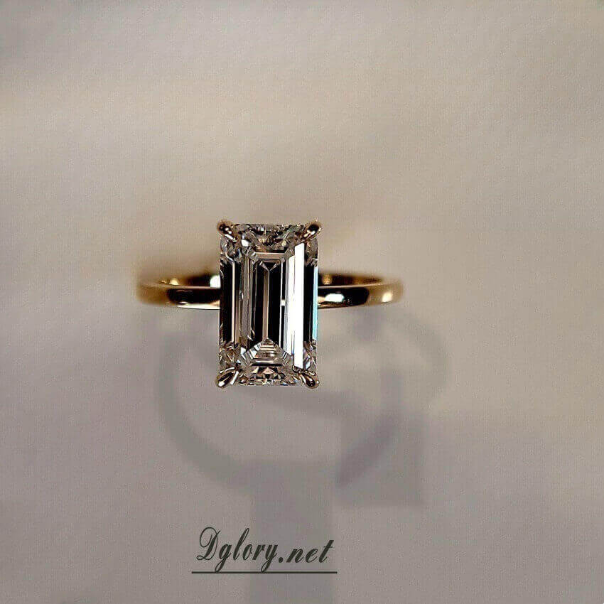 14K Yellow Gold Moissanite 6x10mm Emerald Cut Moissanite Plain Setting,Moissanite Engagement Ring, GRA Certified, Plain Band, Gift for Her
