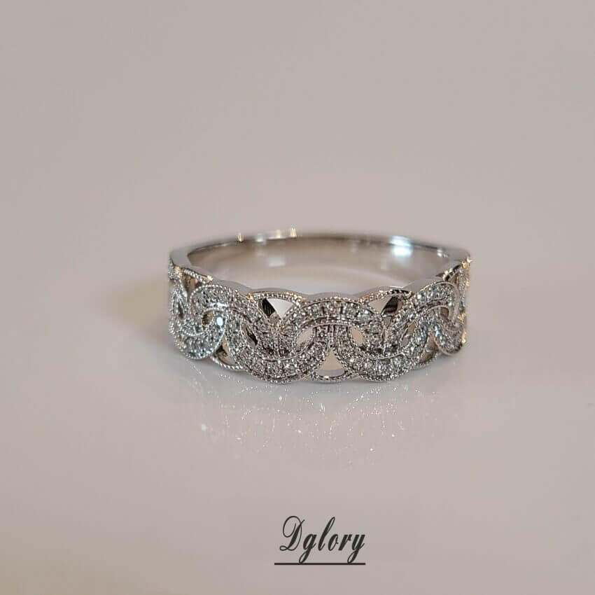 Solid 14K Whiter Gold Lab Flower Design Diamond Half Eternity Band EF VS Lab Grown Created Diamond  Anniversary Gift 4 WifeWedding Ring Band