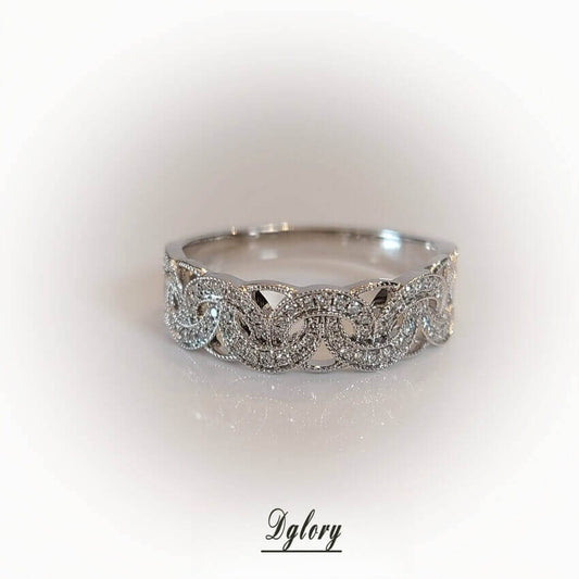 Solid 14K Whiter Gold Lab Flower Design Diamond Half Eternity Band EF VS Lab Grown Created Diamond  Anniversary Gift 4 WifeWedding Ring Band