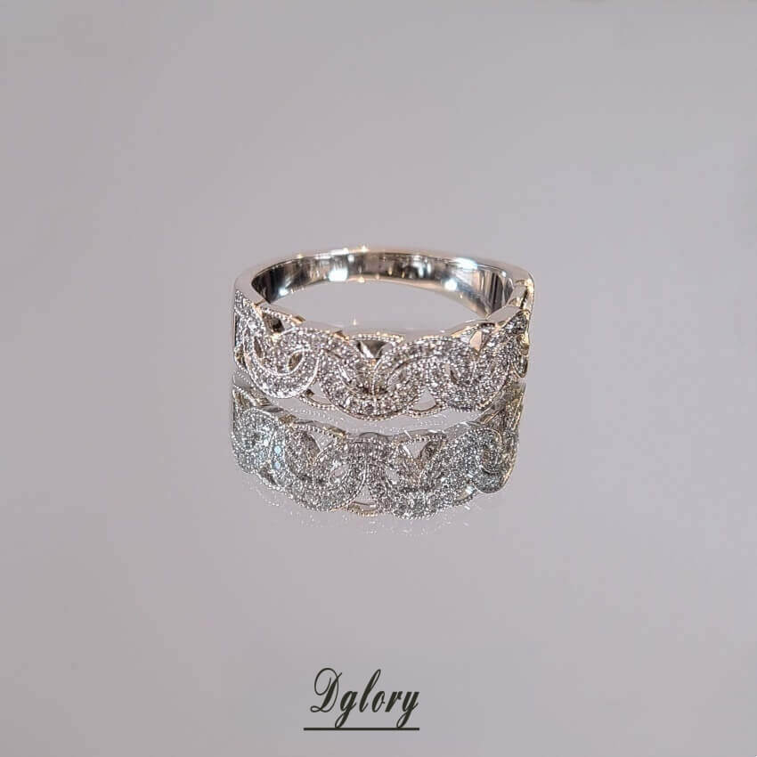Solid 14K Whiter Gold Lab Flower Design Diamond Half Eternity Band EF VS Lab Grown Created Diamond  Anniversary Gift 4 WifeWedding Ring Band