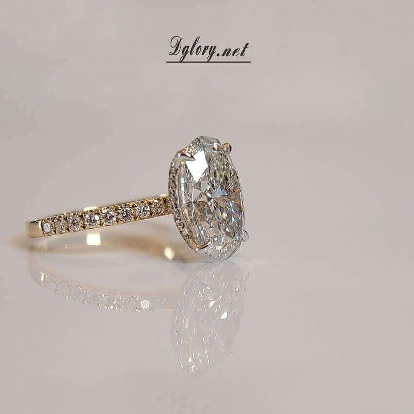 Lab Diamond Engagement Ring, 14KGold,4CT, F VS1,Lab Oval Cut, IGI Certified,Lab Created Engagement Ring, Peved Band Hidden Halo Over Prongs  (ST 0011)