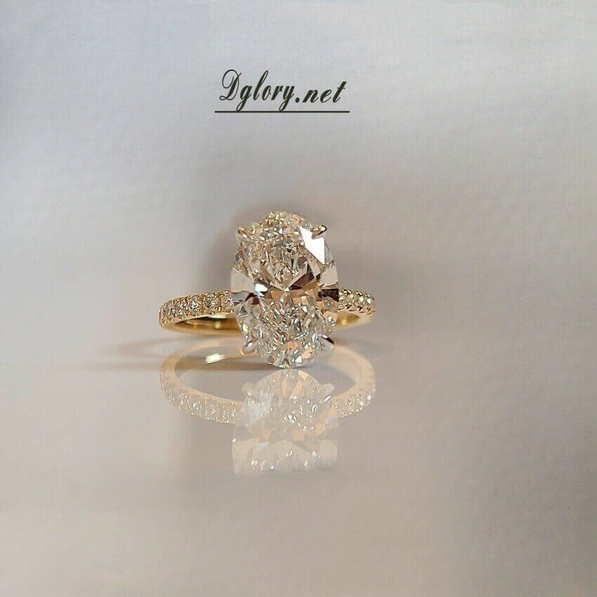 Lab Diamond Engagement Ring, 14KGold,4CT, F VS1,Lab Oval Cut, IGI Certified,Lab Created Engagement Ring, Peved Band Hidden Halo Over Prongs  (ST 0011)