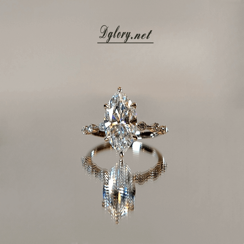 Moissanite 14K 3CT Marquise 7x14mm side moissanite with 3 Moissanite Stones spaced out, Engagement Ring, GRA Certified, Hidden Halo ,6-Prong