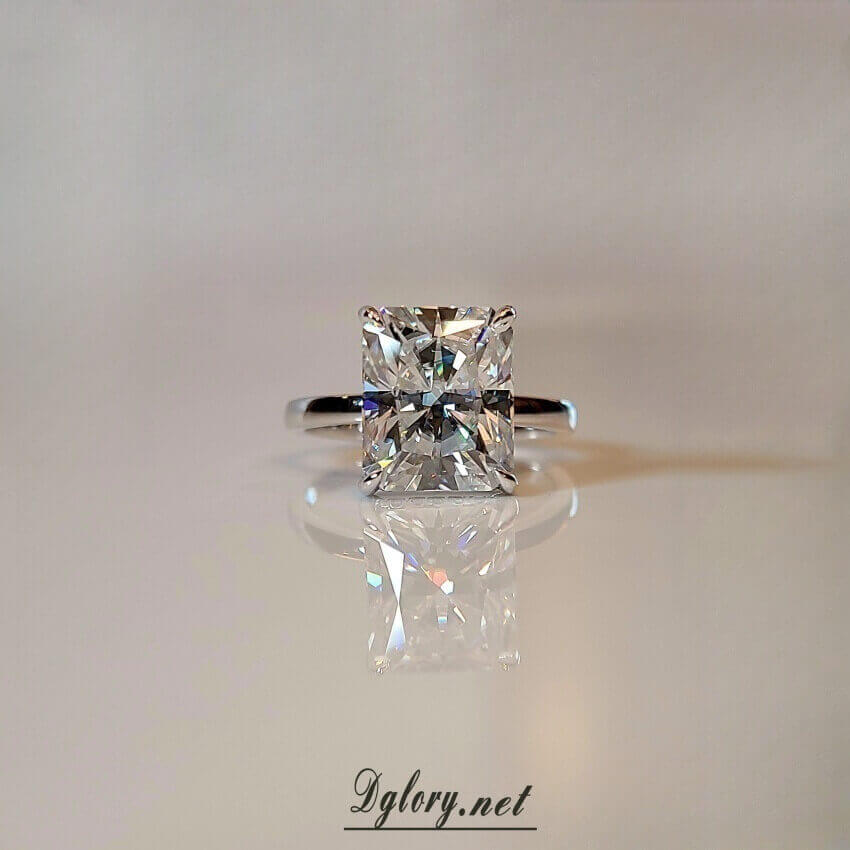 14K 4CT Radiant Moissanite Cut 8x10mm Hidden Halo 8x10mm , Moissanite Engagement Ring, GRA Certified, Plain Band, Gift for Her, Radiant Cut
