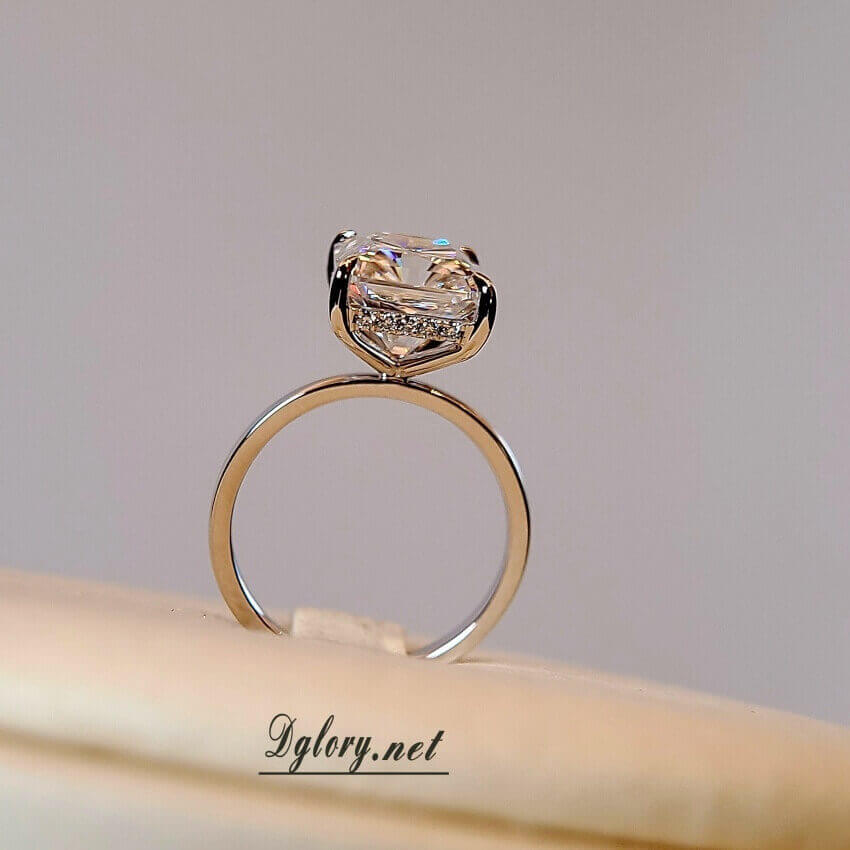 14K 4CT Radiant Moissanite Cut 8x10mm Hidden Halo 8x10mm , Moissanite Engagement Ring, GRA Certified, Plain Band, Gift for Her, Radiant Cut