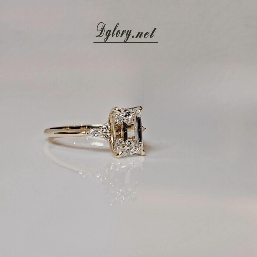 Lab Diamond Engagement Ring, 14K Gold, 2CT, F VS1, Emerald Cut,IGI Certified,Engagement Rings,Side Marquise Round Cluster,1 Marquise 2 Round (ST 0010)