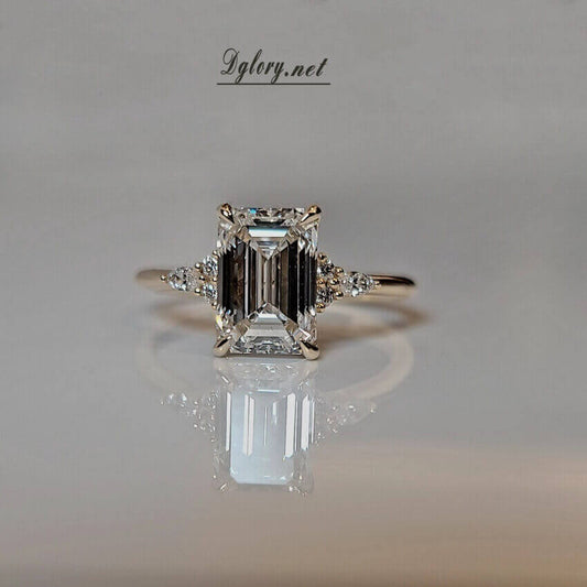 Lab Diamond Engagement Ring, 14K Gold, 2CT, F VS1, Emerald Cut,IGI Certified,Engagement Rings,Side Marquise Round Cluster,1 Marquise 2 Round (ST 0010)