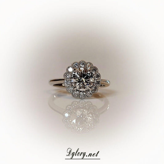 1CT, D VS1, Lab Round Cut, 14K , D VVS1 Halo Lab Diamond 0.43TCW Engagement Ring, IGI Certified, Lab Created Engagement Ring, Gift for Her