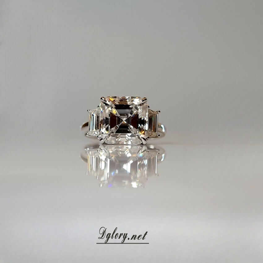 5CT Center Asscher Moissanite D VVS1, 14K Gold Asscher Cut, Moissanite Engagement Ring, GRA Certified,  Side Baguette Moissanite, Gift 4 Her