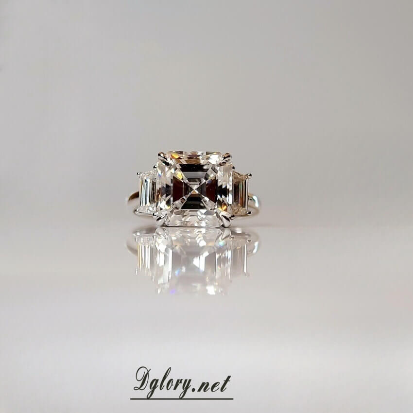 5CT Center Asscher Moissanite D VVS1, 14K Gold Asscher Cut, Moissanite Engagement Ring, GRA Certified,  Side Baguette Moissanite, Gift 4 Her