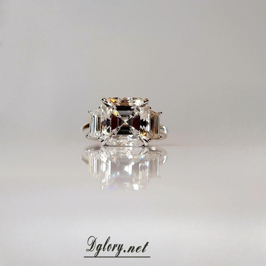 5CT Center Asscher Moissanite D VVS1, 14K Gold Asscher Cut, Moissanite Engagement Ring, GRA Certified,  Side Baguette Moissanite, Gift 4 Her