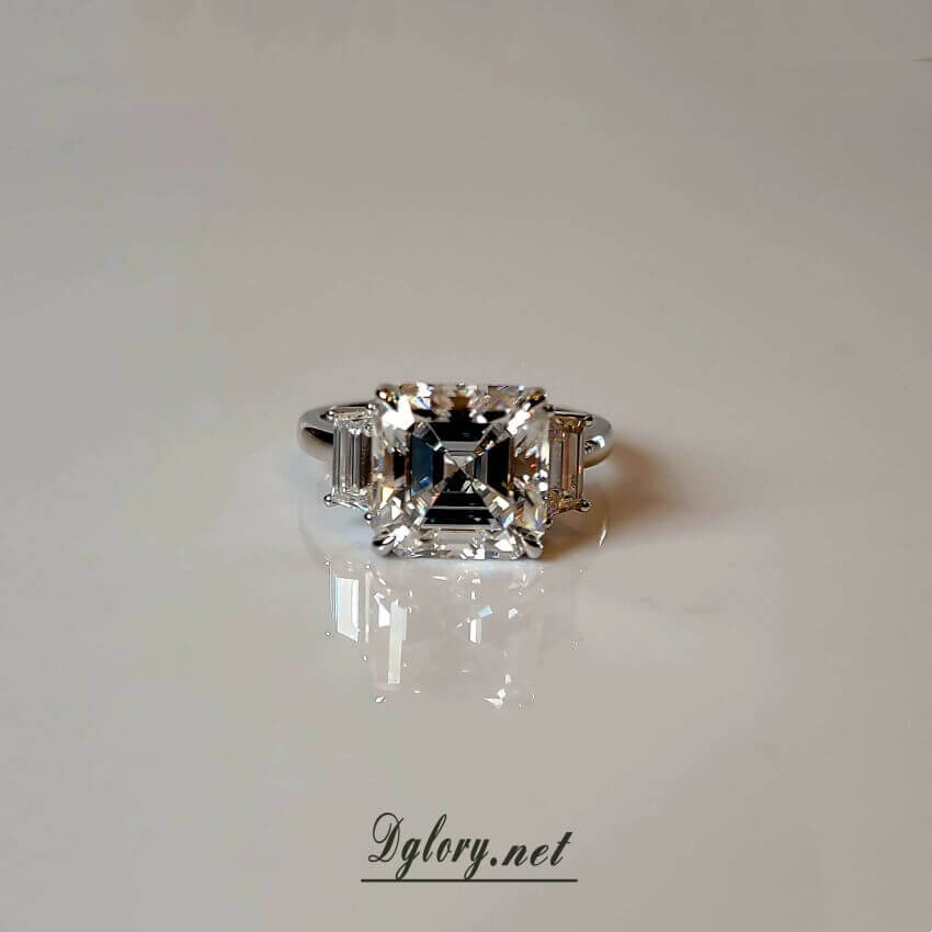 5CT Center Asscher Moissanite D VVS1, 14K Gold Asscher Cut, Moissanite Engagement Ring, GRA Certified,  Side Baguette Moissanite, Gift 4 Her