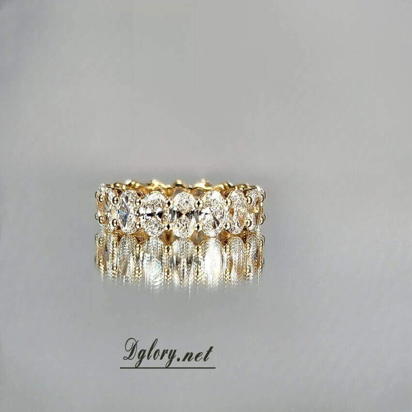 Solid 14K Yellow Gold Lab Oval Diamond 3.5×5.5mm Eternity Band approx 5.5tcw EF VS Lab Grown Created Diamond Band For HerWedding Ring Band