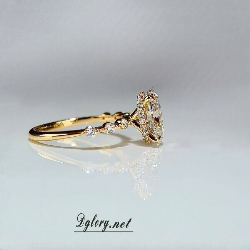 Lab Grown Diamond Ring, 14K 2.5 CT, E VS1, Lab Oval, Engagement Ring, IGI Certified, Hidden Halo Over Prongs , 3 Lab Space Out Either Side (ST 0008)