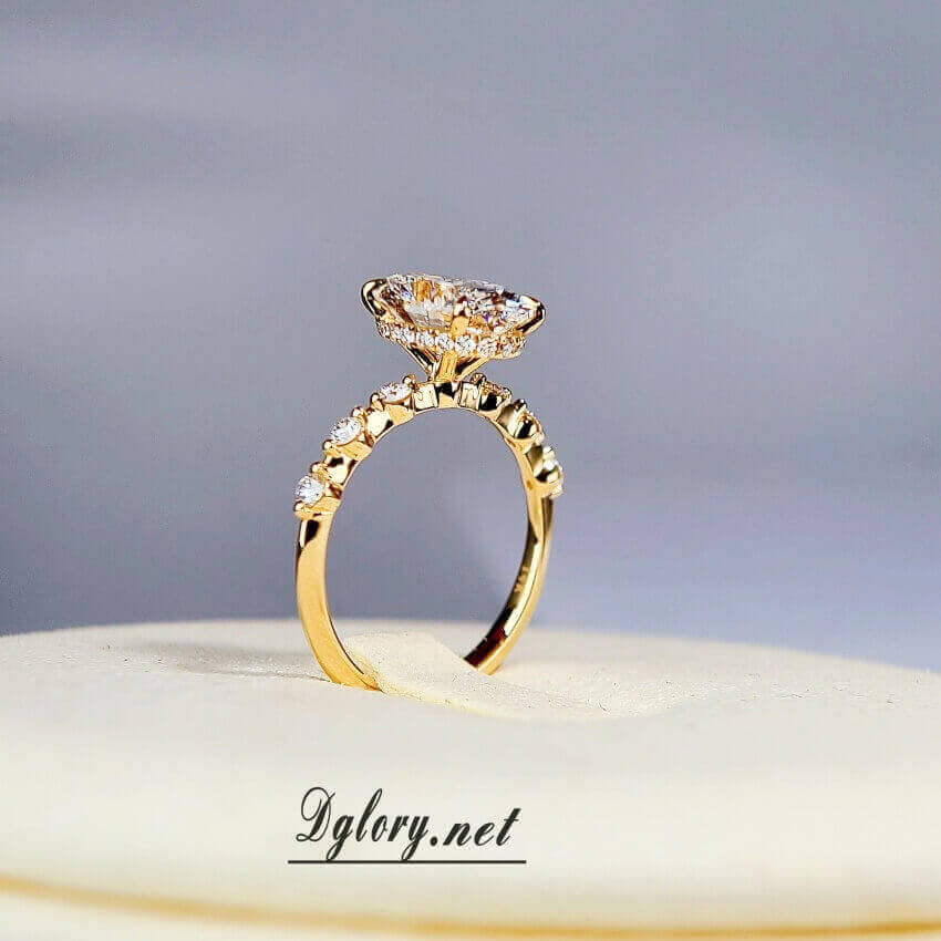 Lab Grown Diamond Ring, 14K 2.5 CT, E VS1, Lab Oval, Engagement Ring, IGI Certified, Hidden Halo Over Prongs , 3 Lab Space Out Either Side (ST 0008)