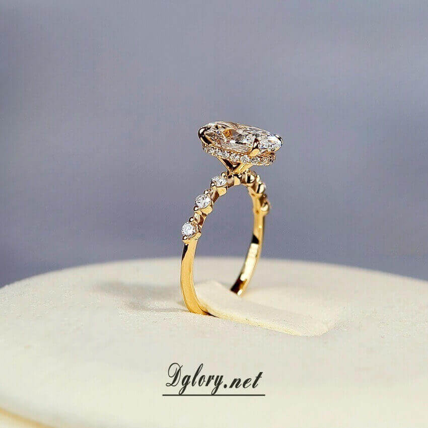 Lab Grown Diamond Ring, 14K 2.5 CT, E VS1, Lab Oval, Engagement Ring, IGI Certified, Hidden Halo Over Prongs , 3 Lab Space Out Either Side (ST 0008)