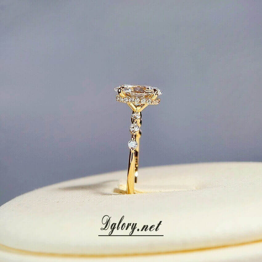 Lab Grown Diamond Ring, 14K 2.5 CT, E VS1, Lab Oval, Engagement Ring, IGI Certified, Hidden Halo Over Prongs , 3 Lab Space Out Either Side (ST 0008)