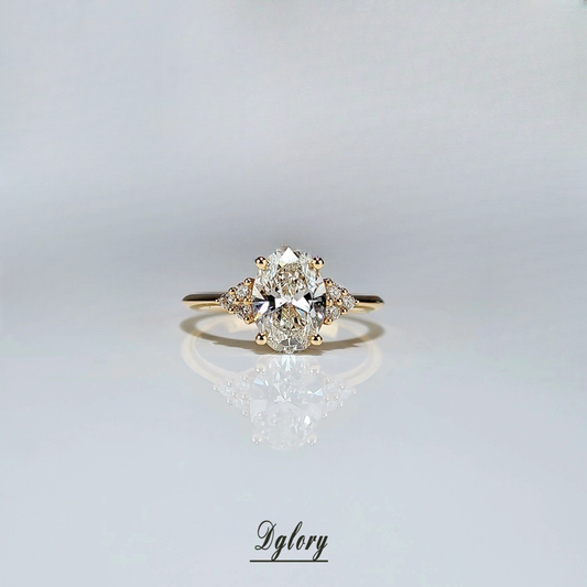 Lab Diamond Engagement Ring, 14K , 1.5CT, E VS1, Lab Oval Cut, IGI Certified,Lab Created Engagement Ring, 3 Lab Cluster Either Side Round   (ST 0012)